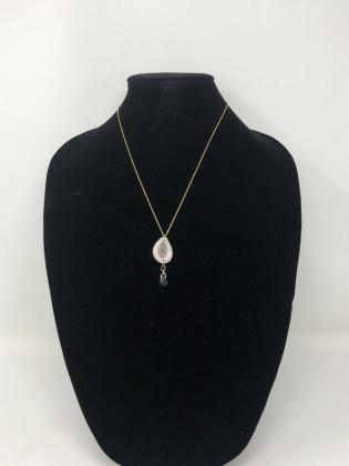 14 kt gold filled chain with caribou antler charm and smoky quartz 