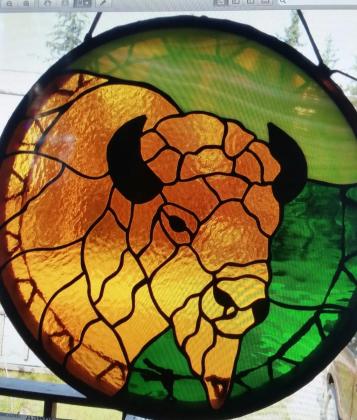 Stained glass fronted Bison Drum