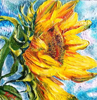 Sunflower, acrylic on canvas, 12" x 12"