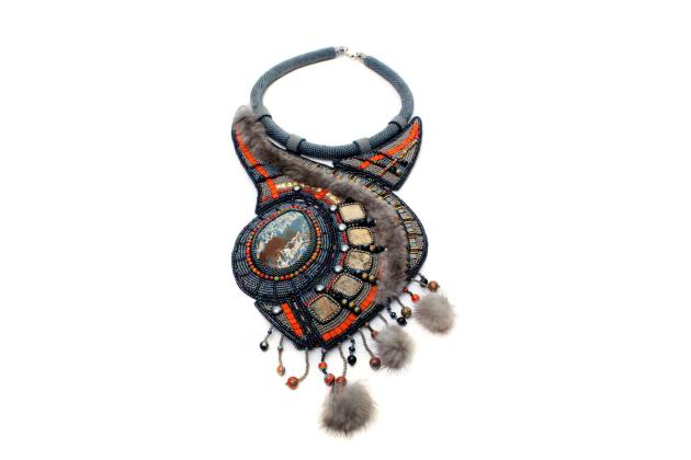 Statement necklace with fur accents