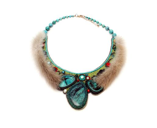 Statement necklace with fur accents