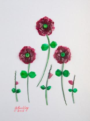 3 Burgundy Flowes w trout bones