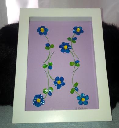 6 beautiful blue flowers on puprle background