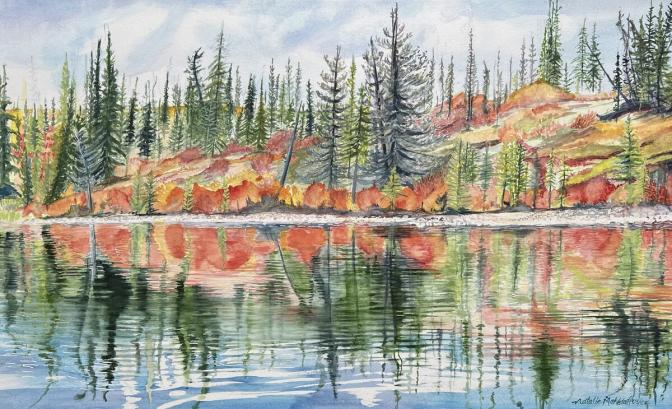 "Shoreline Reflection"  water colour 16" X 26"