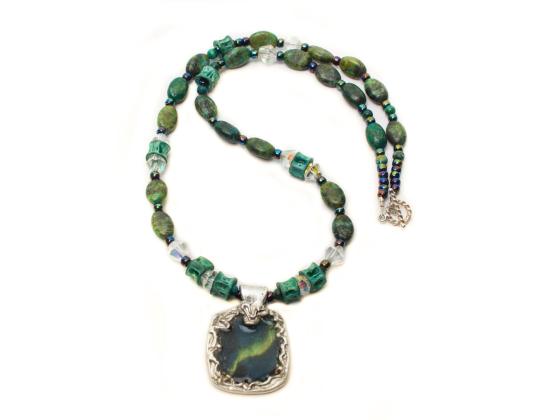 Northern Lights and fish vertebrae necklace