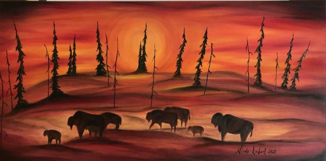 Bisons by the road