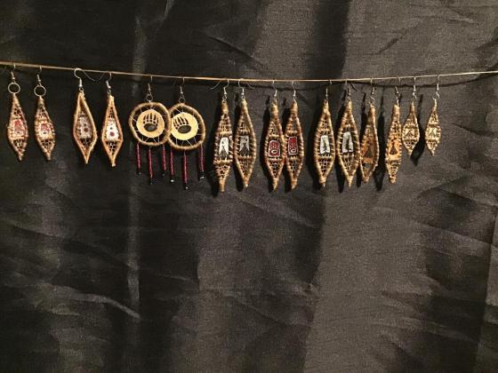 Hand made Willow snowshoe earrings with painted designs 