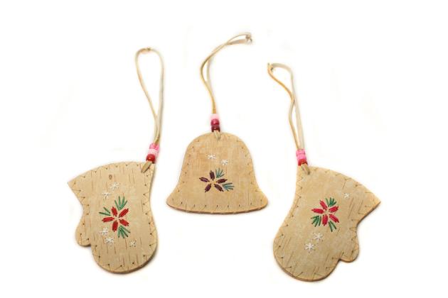 Birchbark ornaments with quillwork