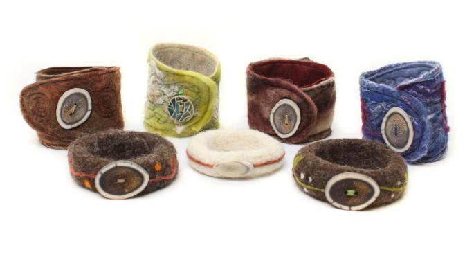 Felted cuffs and bangles with caribou antler accents