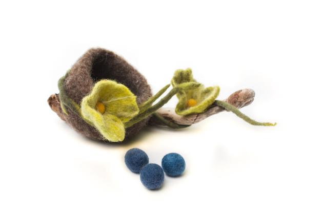 Felted nest on driftwood