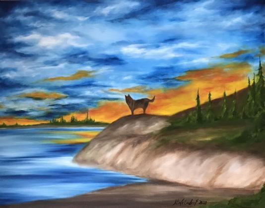 Dog on the island at Fort Simpson