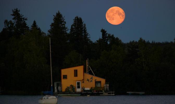 Full Harvest Moon Rising over Yellowknife Bay