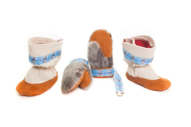 Children's mukluks and seal skin mitts