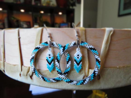 Turquoise Hoops with feather 
