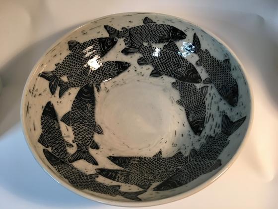 Black scraffito whitefish wide bowl