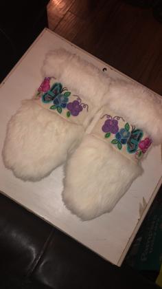 beaded fur mitts