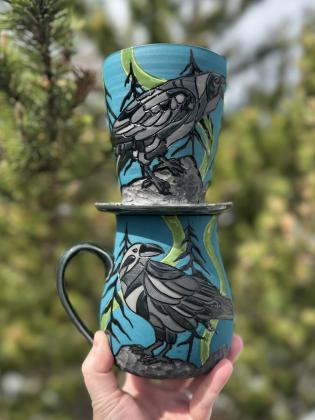 Raven Mug and Coffee Pour-Over
