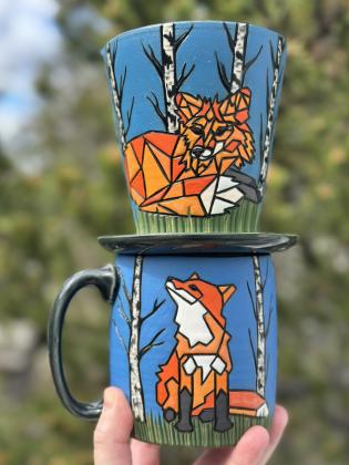 Fox mug and Coffee Pour-over 