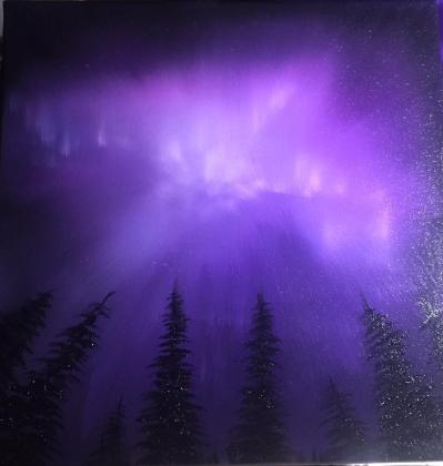 "UNDER PURPLE SKIES"  12"x!2" oil painting