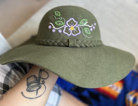 Green beaded summer hat 