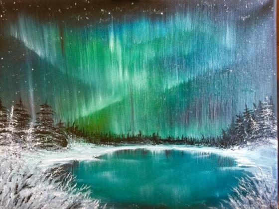 "NIGHT LIGHT REFLECTIONS"   14"x 11" oil painting