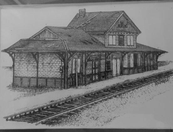 "MISSION TRAIN STATION"  pen and ink