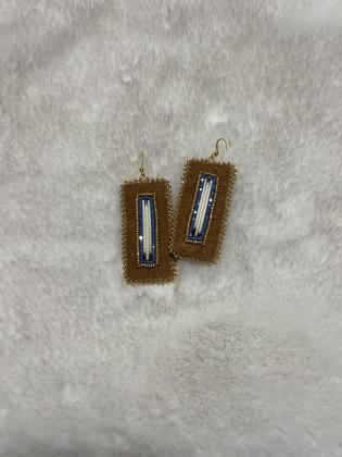 Beaded earring on caribou hide with porcupines
