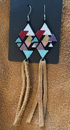Colourful Diamond Earrings w/moose hide 