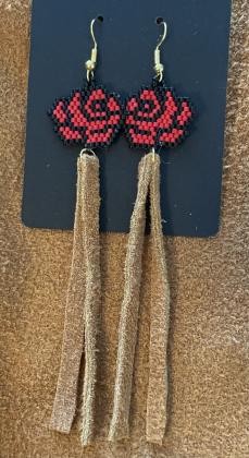 Red Rose Earrings/moose hide 