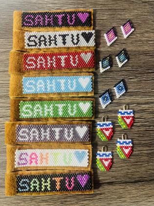 Sahtu keychains on moosehide, NWT earrings and diamond studs