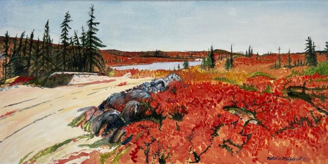 "Outliers, Tundra in the Fall" watercolour 12" X 24"