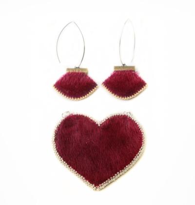 Red sealskin earrings and pendant set