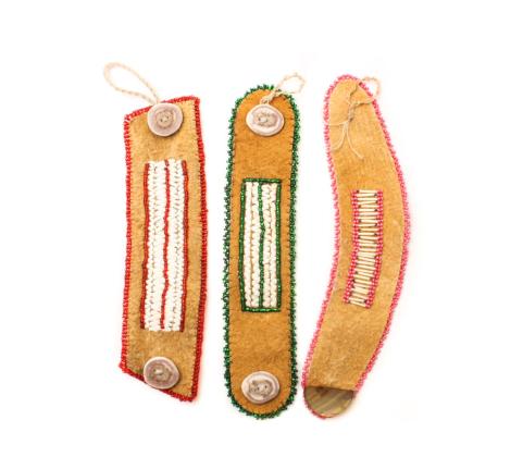 Moosehide cuffs with quillwork