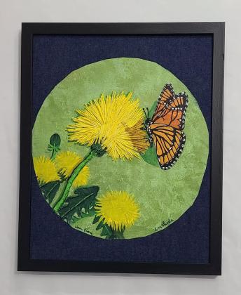 Lion King - seed beads. molding paste and acrylic on denim 