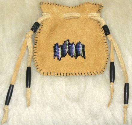 Beaded Aurora Borealis on Moose hide Medicine Bag