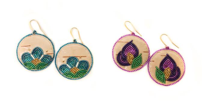 Beaded quill earrings on birchbark