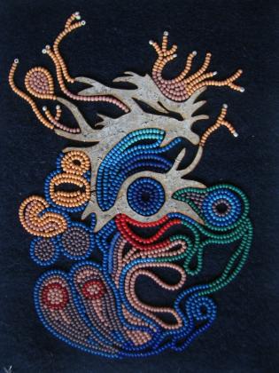 Slow Growth   Birchbark and Beading on Stroud 5 x 7 inches