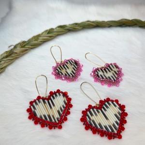 Heart Earrings made with porcupine quills